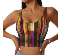 Sport Colorato Verniciato Legno Bras Donne Ad Alto Impatto Reggiseno Copertura Completa Rimovibile Pads Donne Base Crop Top Tank, Nero , S