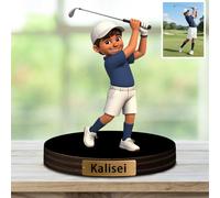 Sport personalizzato bambini ragazzo giocatore di golf foto cartone animato desktop scultura, personalizzato golf amante divertente immagine quadro ritratto cartone animato segno regalo di targa
