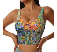 Sport Pittura Colorata Reggiseni Donne Ad Alto Impatto Reggiseno Copertura Completa Cuscinetti Rimovibili Donne Base Crop Top Tank, Nero , S