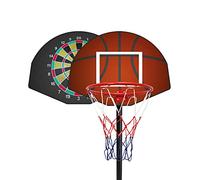 Sport1 2 IN 1 piantana basket e bersaglio freccette magnetiche. Canestro basket regolabile per interni ed esterni. Giochi da giardino per bambini. Altezza anello 95-195cm. Bersaglio con 6 freccette.