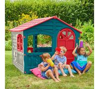 Sport1 casetta da giardino per bambini House of Fun. Casa per bambini di plastica per interno. Casetta per bambini da giardino. Robusta e resistente alle intemperie. 130x111x115cm Blu petrolio e rossa