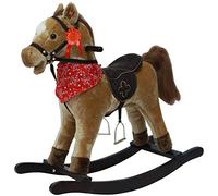 Sport1 Cavallo a Dondolo Rodeo in Legno e Morbido Tessuto con Effetti Sonori Marrone Chiaro