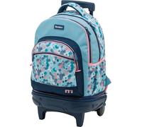 Sportandem Tandem Zaino con trolley staccabile e ruote silenziose, blu navy rosa celeste, 35 l, 2 scomparti spaziosi, tasca frontale organizer anti-ribaltamento
