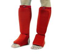 Sportech Italia - Paratibiapiede imbottiti morbidi elasticizzati Arti Marziali parapiede e paratibie Kick Boxing parastinchi Muay Thai Karate MMA (Rosso, L)