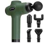 SPORTINATOR® Level Up Pistola massaggiante con vari accessori e custodia per il trasporto, massaggiatore elettrico manuale con connettore USB-C e schermo LCD (verde)
