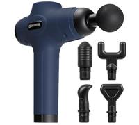SPORTINATOR® Level Up Pistola massaggiante con vari accessori e custodia per il trasporto, massaggiatore elettrico manuale con connettore USB-C e schermo LCD (blu)
