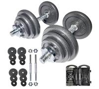 SPORTINATOR Set di manubri "Machine" con valigia, manubri corti o set di manubri 2 in 1 (15-40 kg), ghisa e acciaio, per un allenamento efficace di tutto il corpo a casa o in viaggio (20 kg)