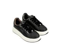 Sportive da donna in colore nero, piattaforma, suola larga bianca, impunture decorative, interni stampati, Nero , 36 EU