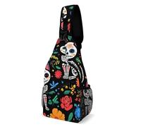 Sportivo Borsello A Tracolla Day Of The Dead Cat Roses Black Sugar Skull Skeleton Borsa A Tracolla Tattica Pratica,Multiuso Borsa Crossbody per Uso Quotidiano Viaggio Uomo
