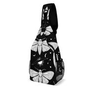 Sportivo Borsello A Tracolla Gothic Moth Skull Sun Moon Black And White Borsa Sul Petto Moda,Pratica Borsa Tattica Sul Petto Militare per Viaggio Campeggio Trekking