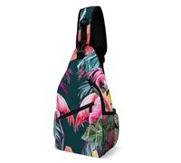 Sportivo Borsello A Tracolla Pink Summer Holiday Palm Flower Flamingo Art Borsa A Tracolla Tattica Causal,Multifunzionale Borsa Tattica Sul Petto Militare per Trekking Uso Quotidiano Ciclismo