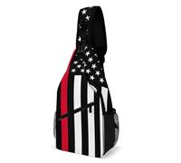 Sportivo Borsello A Tracolla Thin Red Line American Flag Black Borsa Sul Petto Antifurto,Moda Zainetto per Campeggio Uomo Uso Quotidiano