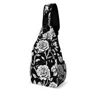 Sportivo Borsello Uomo Roses Blacks Flowers Tracolla Borse Unisex,Moda Borsa A Spalla Uomo per Ciclismo Moto Trekking