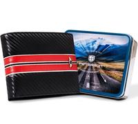 PETERSON | Portafoglio da uomo | Portafoglio da uomo | Spazioso | Portafoglio da uomo | Alta qualità | Tecnologia RFID (MOTO1 Carbon Black+Red), nero/ rosso, 8,5 x 11 x 2,5, Classico