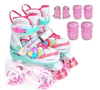 Sportneer Pattini a rotelle per bambini, con luci laterali e 6 dispositivi di protezione, 4 misure regolabili, per ragazze, bambini, ragazzi, principianti, interni ed esterni