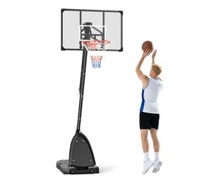 SPORTNOW Canestro Basket Regolabile in Altezza da 293-350 cm, Canestro Portatile con Tabellone e Ruote, in Acciaio, Adatto per Interno Esterno, Nero e Rosso