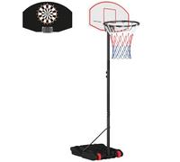 SPORTNOW Canestro da basket per esterni regolabile in altezza 210-247 cm con bersaglio per freccette Canestro portatile con ruote Base imbottita per adolescenti e adulti Nero
