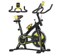 SPORTNOW Cyclette Cyclette con sedile regolabile e resistenza bicicletta fitness con display LCD, sensore di frequenza cardiaca, per interni Cycling Bike, acciaio, giallo
