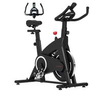 SPORTNOW Cyclette da Casa con Resistenza Magnetica, Fitness Cyclette da Camera Professionale con Manubrio e Sella Regolabili, Sensore Pulsazioni, Monitor LCD, Porta Tablet, Volano 10kg, Ruote, Nero