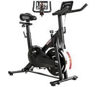 SPORTNOW Cyclette da Casa, Cyclette da Camera con Resistenza Magnetica Regolabile Silenziosa, Sella e Manubri Regolabili, Volano da 6 kg, Schermo LCD, Supporto per Tablet, Ruote, Capacità 120kg, Nero