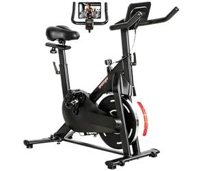 SPORTNOW Cyclette da Casa, Cyclette da Camera con Resistenza Magnetica Regolabile Silenziosa, Sella e Manubri Regolabili, Volano da 6 kg, Schermo LCD, Supporto per Tablet, Ruote, Capacità 120kg, Nero