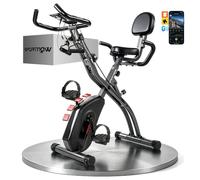 SPORTNOW Cyclette da Casa Pieghevole 4 in 1 con App Bluetooth Portatelefono | Cyclette da Camera con Banda Elastica, 8 Livelli Resistenza Magnetica, Sedile Regolabile, Display LCD, Sensore Cardiaco