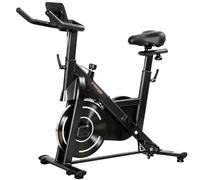 SPORTNOW Cyclette da Casa, Cyclette da Camera con Resistenza Magnetica Regolabile Silenziosa, Sella e Manubri Regolabili, Volano da 6 kg, Schermo LCD, Supporto per Tablet, Ruote, Capacità 120kg, Nero