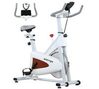 SPORTNOW Cyclette silenziosa con sella e resistenza regolabili, schermo LCD, supporto per tablet, bianco