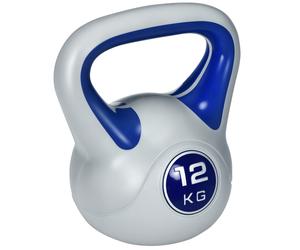 SPORTNOW Kettlebell 12kg in PU e Sabbia con Base Piatta e Impugnatura pratica per Stacchi, Squat e Sollevamenti, 24x17x28 cm, Blu Aosom