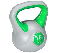 SPORTNOW Kettlebell 16kg in PU e Sabbia con Base Piatta e Impugnatura pratica per Stacchi, Squat e Sollevamenti, 27x17x31 cm, Verde
