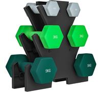 SPORTNOW Kit Pesi Esagonali da 18 kg Totali con Supporto Incluso, in Acciaio, Metallo e Plastica, Multicolore Aosom Italy