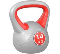 SPORTNOW Palestra Kettlebell 14kg in PU e Sabbia con Base Piatta e Impugnatura pratica per Stacchi, Squat e Sollevamenti, 26x18x32 cm, Rosso