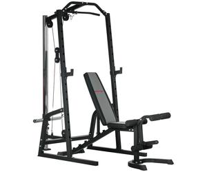 SPORTNOW Power Tower con Panca per Addominali e Porta Bilanciere Regolabile Nero