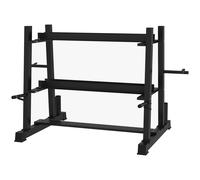 SPORTNOW Rastrelliera per Manubri in Acciaio con 4 Aste a Distanza Regolabile per Pesi, Kettlebell e Bilancieri, 131x75x80 cm, Nero