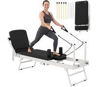 SPORTNOW Reformer Pilates per Casa Pieghevole con Resistenza Regolabile, Macchina Pilates Reformer con Barra Poggiapiedi e Sistema Pulegge Regolabile, Molle, Allenamento Palestra Casa Principianti