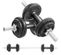 SPORTNOW Set 2 in 1 Pesi e Bilanciere da 20kg Regolabile con Impugnature Antiscivolo, Set per Allenamento a Casa con 8 Dischi Pesi, Barra Bilanciere e 2 Barre per Manubri in Acciaio