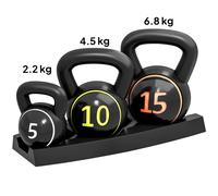 SPORTNOW Set 3 Kettlebell da 2.2 kg, 4.5 kg e 6.8 kg con Portapesi Nero