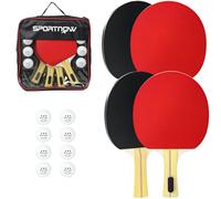 SPORTNOW Set 4 Racchette da Ping Pong e 8 Palline, Set di Racchette per Tennis da Tavolo per Principianti e Professionisti con Custodia, Rosso e Nero