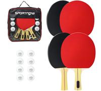 SPORTNOW Set 4 Racchette Ping Pong e 8 Palline con Custodia Rosso e Nero
