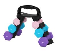 SPORTNOW Set di Manubri da Palestra con Supporto Pieghevole, 2x1 kg, 2x2 kg, 2x3 kg, Manubri per Palestra Esagonali in Metallo con Impugnatura, Allenamento Fitness Casa, Rosa, Azzurro, Viola