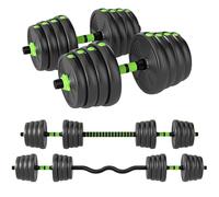 SPORTNOW Set Bilanciere con Pesi 3 in 1 da 16 Dischi e Impugnatura Antiscivolo, Bilanciere EZ in Plastica e Sabbia, 140x22x22 cm, Verde