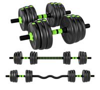 SPORTNOW Set Bilanciere con Pesi 3 in 1 da 16 Dischi in Plastica e Sabbia Verde
