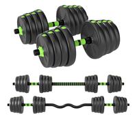 SPORTNOW Set Bilanciere con Pesi 3 in 1 da 16 Dischi in Plastica e Sabbia Verde
