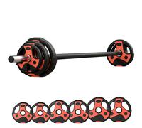 SPORTNOW Set Bilanciere e Dischi da 20kg totali per Sollevamenti e Stacchi con Impugnatura in PU Antiscivolo, Ø17x140 cm, Nero e Rosso Aosom