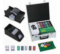 SPORTNOW Set da Poker Completo con 300 Fiches per 8 Giocatori Argento | Mescolatore di Carte, Distributore di Carte, 2 Mazzi di Carte, Tappetino, 5 Dadi, Pulsante Dealer, Valigetta