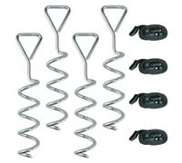 SPORTNOW Set di 4 viti di ancoraggio a terra, 32 cm, pali di ancoraggio con manico triangolare, cinghie regolabili, ancoraggio a spirale per trampolino, campeggio, capannoni, tettoie