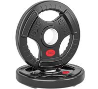 SPORTNOW Set di Dischi Pesi 2x5 kg con Foro da 5 cm, Coppia di Pesi per Bilancieri con 3 Impugnature per Allenamento a Casa e Palestra, in Acciaio con Rivestimento in Plastica, Nero