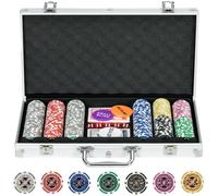 SPORTNOW Set di Fiches Poker 300 Fiches da Gioco 11.5g, 5 Dadi, Argento