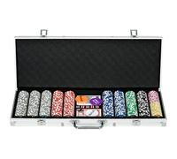 SPORTNOW Set di Fiches Poker, Set Poker Professionale con 500 Fiches da Gioco 11.5g, 2 Mazzi di Carte e 5 Dadi, Set Poker in Alluminio e Poliestere, Argento