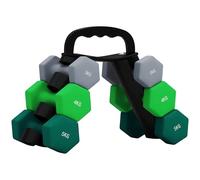 SPORTNOW Set di Manubri da Palestra con Supporto Pieghevole, 2x3 kg, 2x4 kg, 2x5 kg, Manubri per Palestra Esagonali in Metallo con Impugnatura, Allenamento Fitness Casa, Multicolore